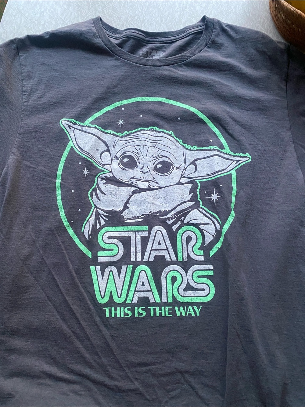 Star Wars Black Tee with Neon Green Grogu Graphic